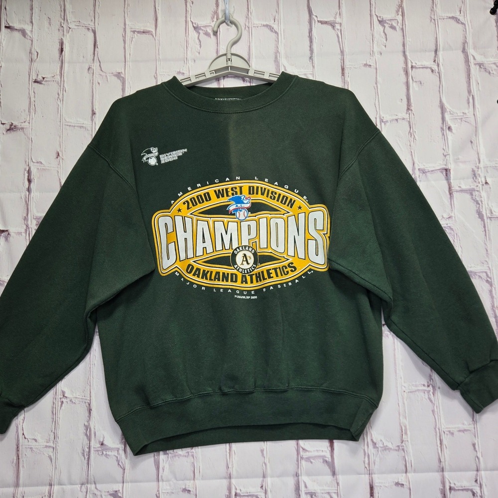 Vintage Puma Sweatshirt Green 2000 Oakland Athletics Baseball MLB Champs Mens L
